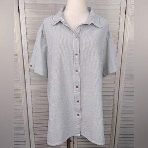 BOCA BAY Vintage Short Sleeve Button Down Shirt Black/White Stripe-1X